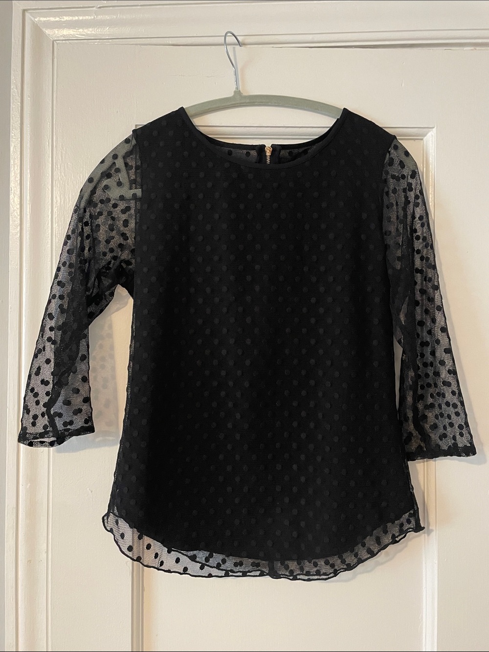 Ann Taylor Black Sheer Polka Dot Sleeve Blouse